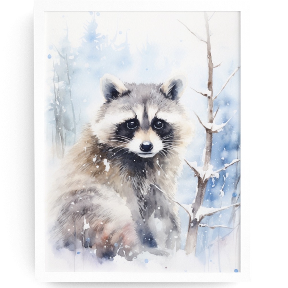 Watercolor Raccoon Wall Art Illustration Print Poster Unframed